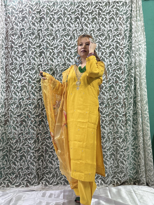 Yellow three piece suit