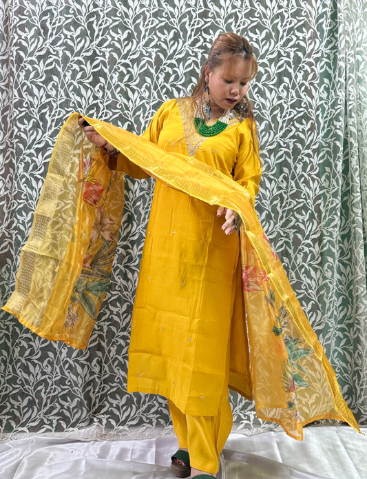 Yellow three piece suit